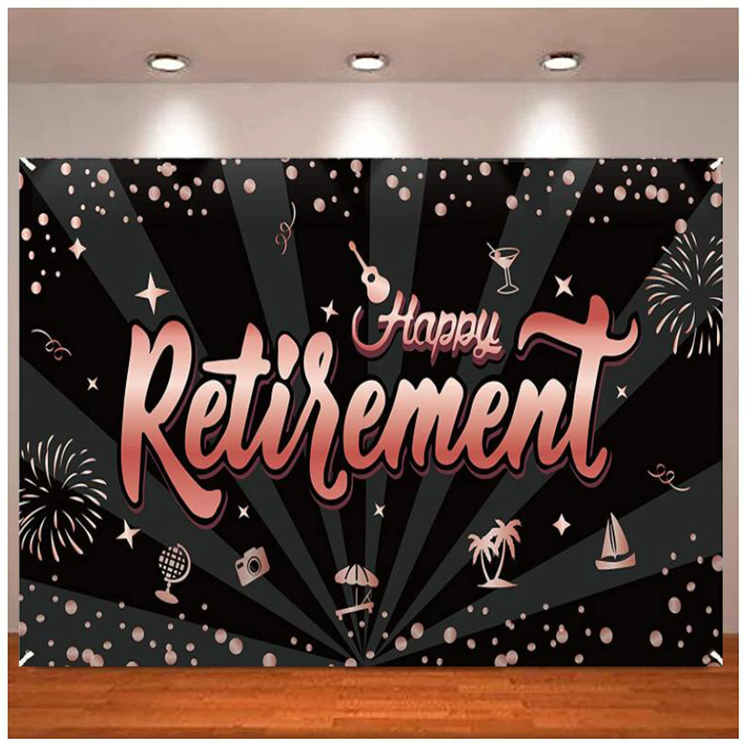 

Happy Retirement Party Backdrop Supplies Rose Gold For Women Retired Party Photo Booth For Outdoor Indoor Decoration Background