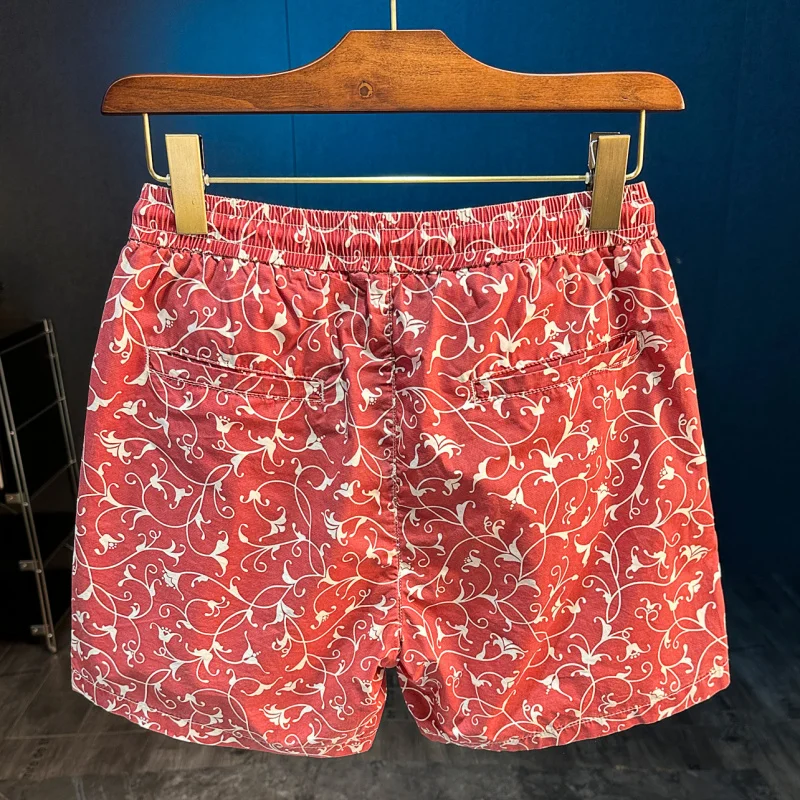 

2025 Summer New Outdoor Beach Pants for Men, Fashion Pattern, Quick Drying, Leisure, Sports, 3/4 Shorts