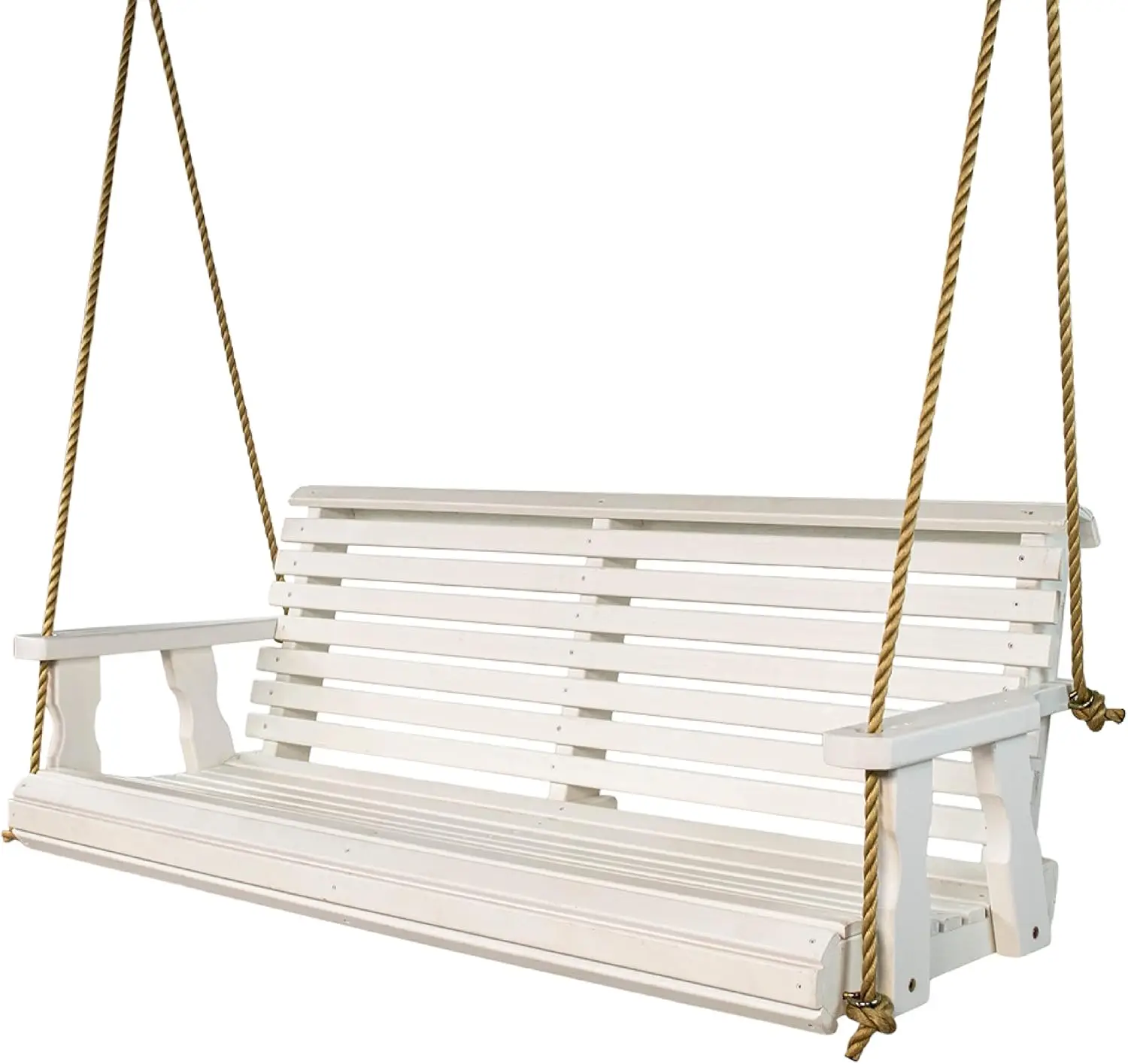 Amish Casual Heavy Duty 800 Lb Roll Back Treated Porch Swing with Hanging Ropes (5 Foot, Semi-Solid White Stain)