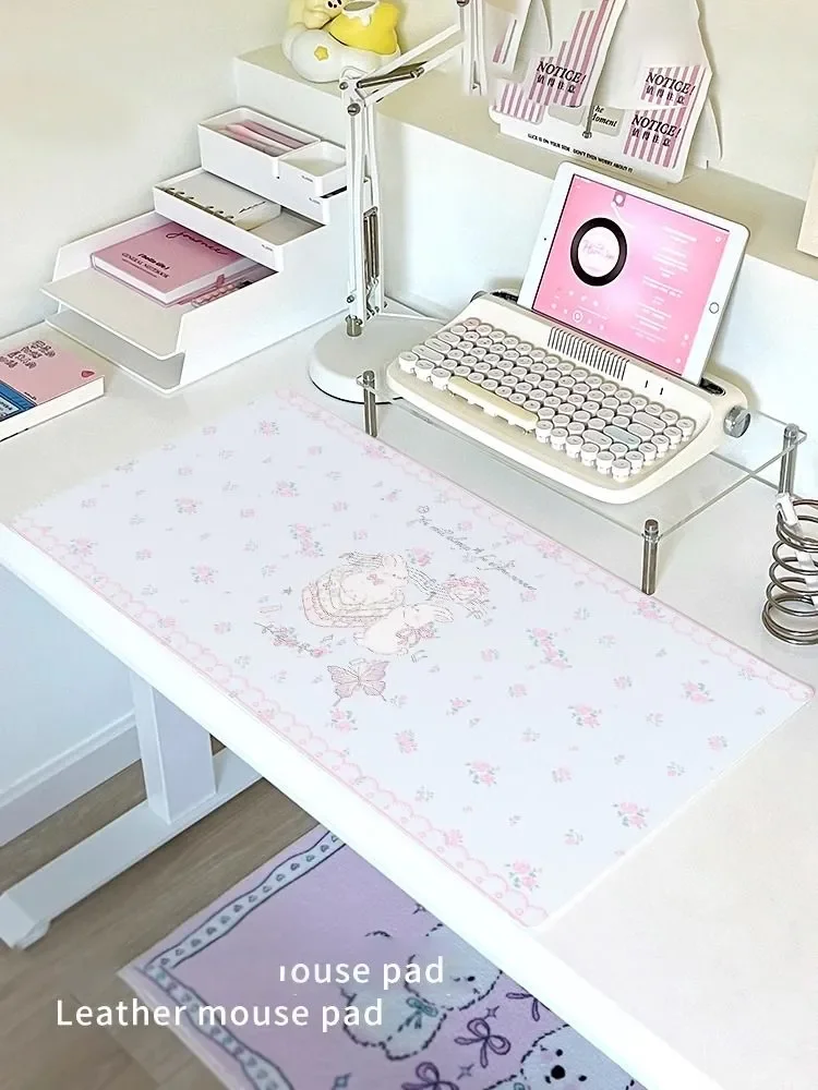 

Милый коврик для мыши с изображением кролика и цветочным узором, кожаный, для офисного стола, компьютерный, скоростной, для игр, для ноутбука, с мультяшным дизайном