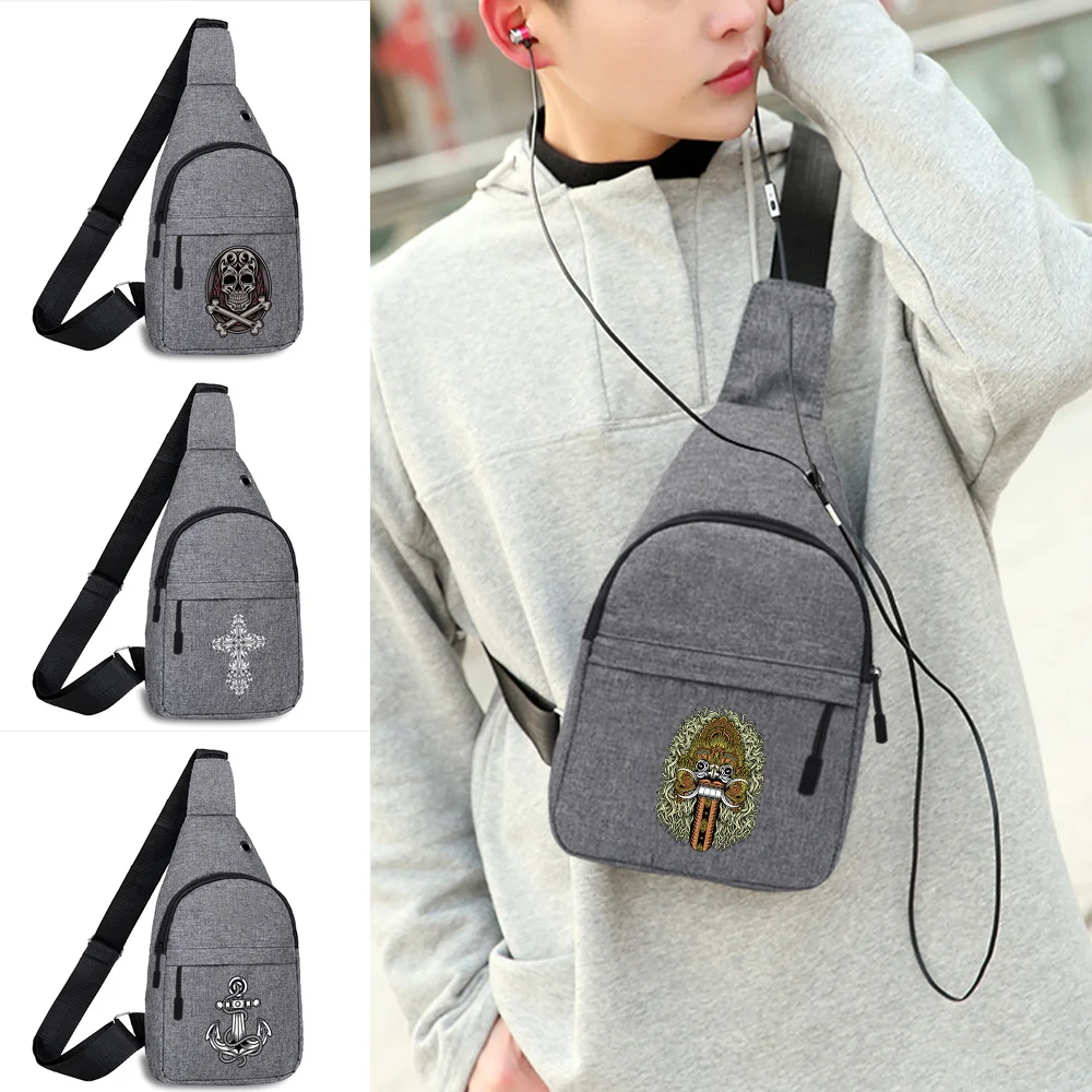 Single Shoulder Chest Bags Daily Travel Work Skull Pattern Outdoor Cycling Portable Storage Pack Adjustable Crossbody Backpack