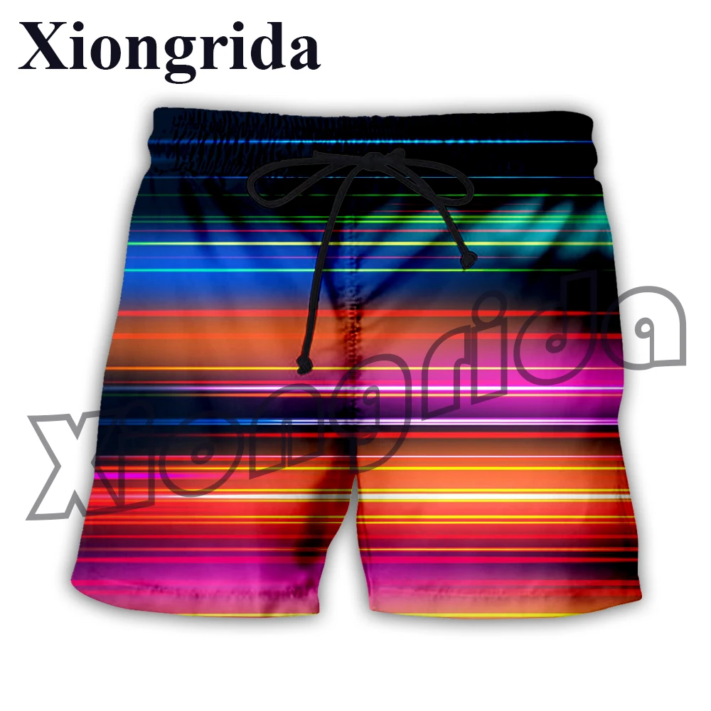 3D Line Print Shorts Men Fashion Color Abstract Graphics Print Short Pants Hawaiian High Waist Trunks Streetwear