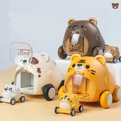 Baby Cute Animal Catapult Car Toy Montessori Cartoon Tiger Cars Toddler 2 In 1 Combine Interactive Toy For Kids Birthday Gift