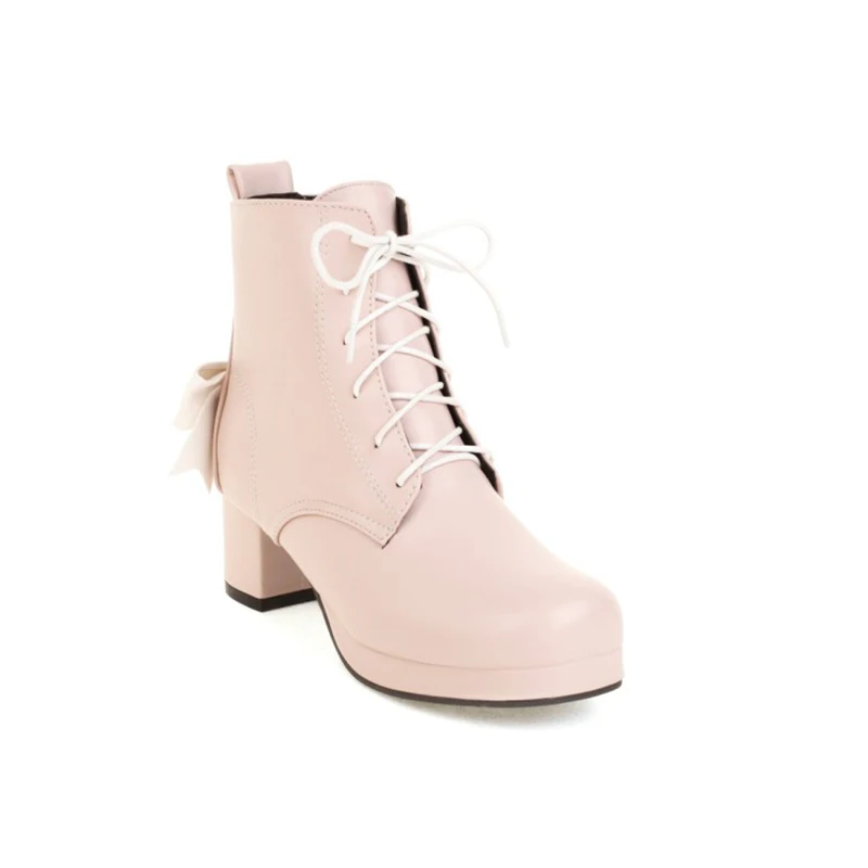 Kolnoo Handmade New Hot Sales Womens Chunky Heel Boots Butterfly Sweet Style Lolita Ankle Boots Evening Fashion Winter Shoes