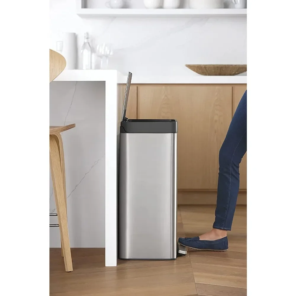 Soft-Close, Smudge Resistant Trash Can with Foot Pedal and Built in Filter- Stainless Steel