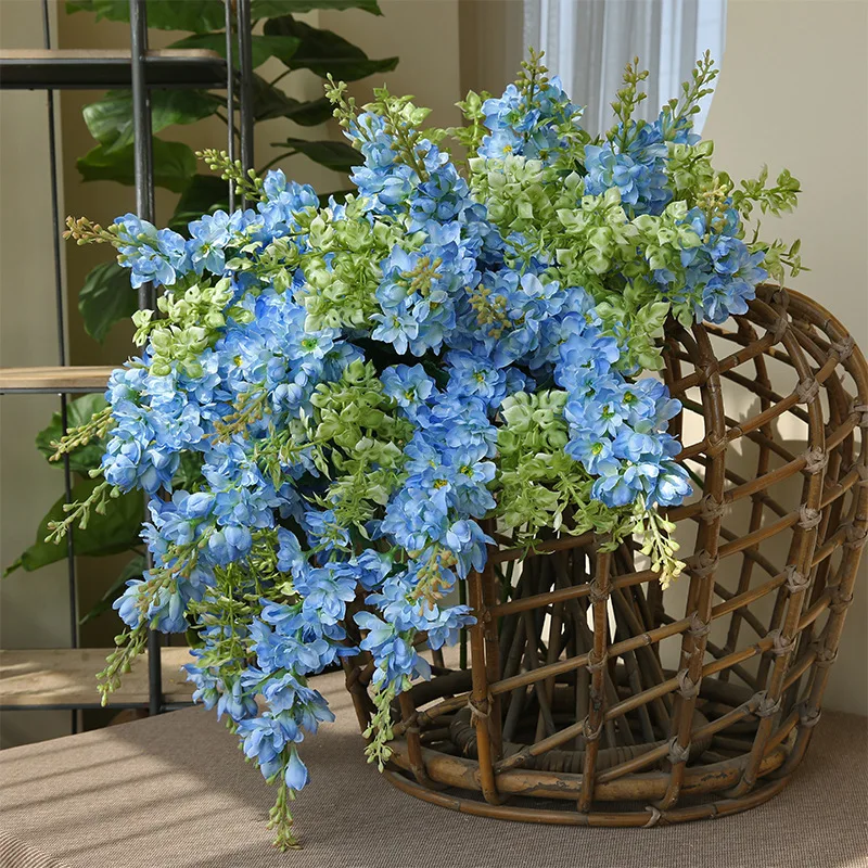 Long Branch Delphinium Artificial Flowers Beautiful Hyacinth Purple Silk Fake Flower Wedding Home Garden DIY Decor Floral Supply