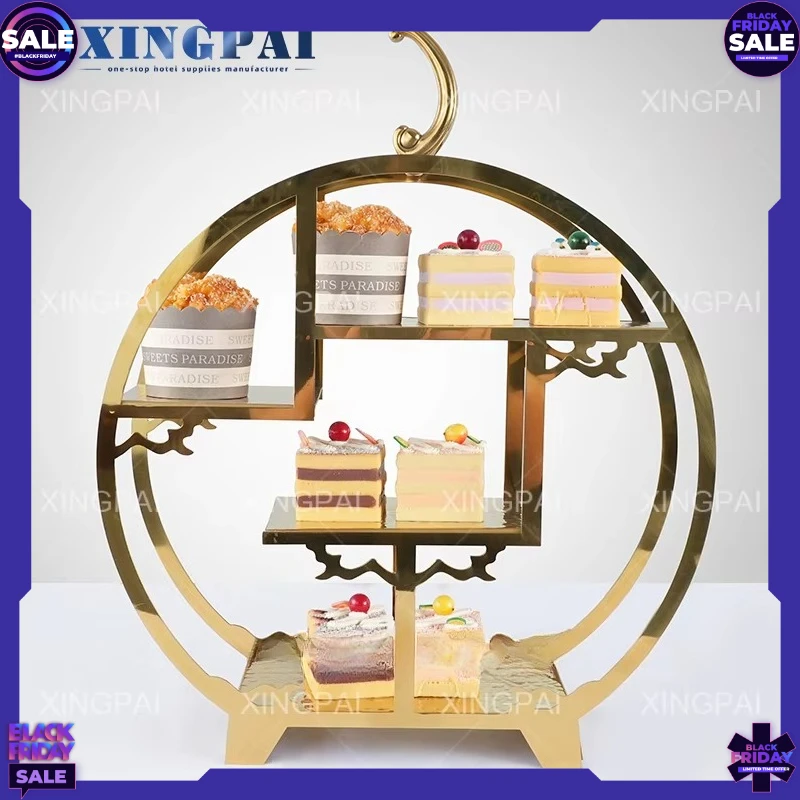 Hotel & Restaurant Supplies Hammered Stainless Steel Luxury Gold Multi Tiers Cake Stands for Wedding Cakes