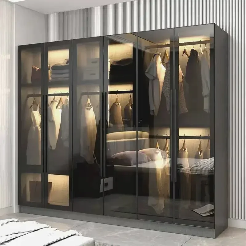 Nordic light luxury modern minimalist economy glass cloakroom storage storage corner wardrobe