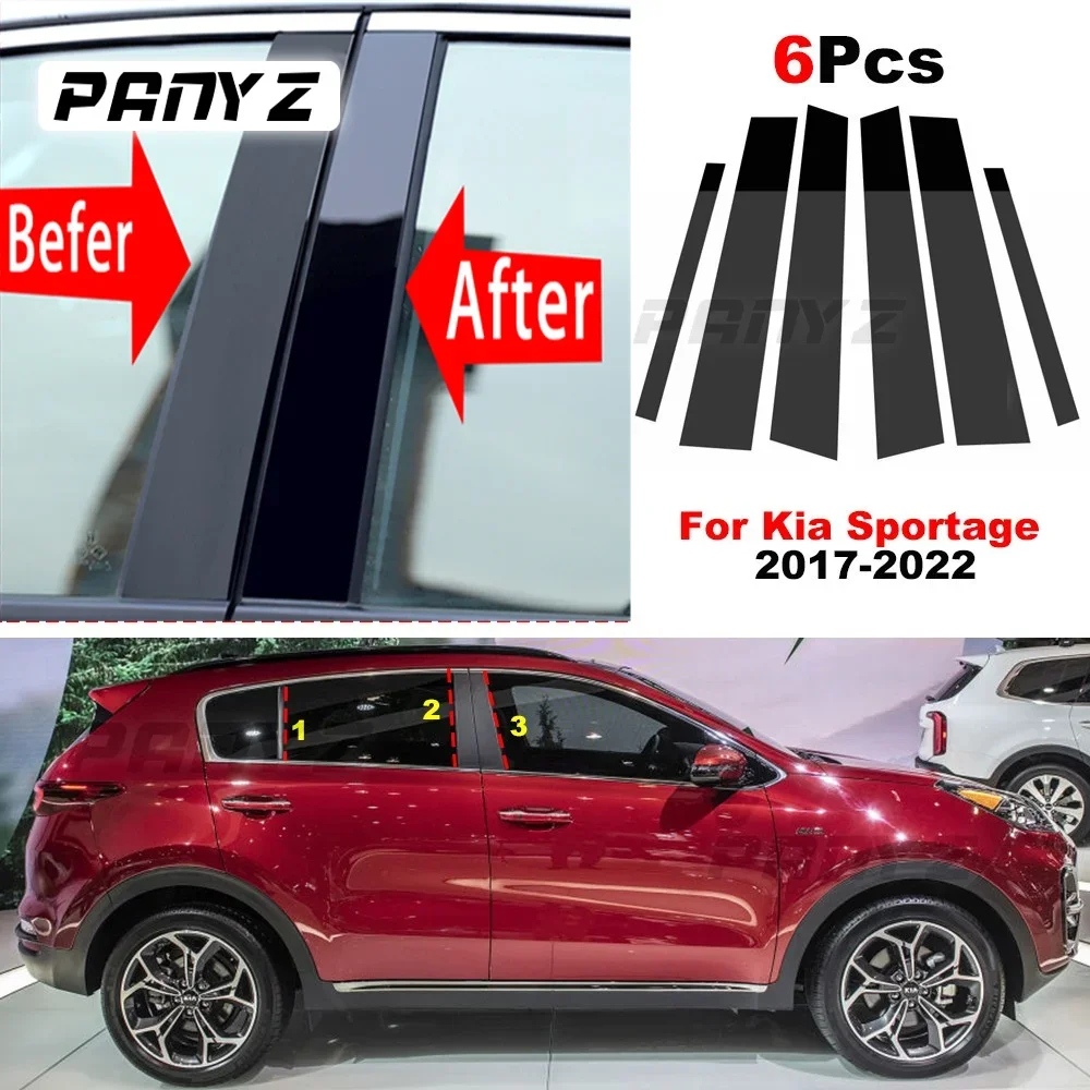 6Pcs Car Pillar Posts Door Window Trim Stickers for Kia Sportage 2017 2018 2019 2020 2021 2022 BC Column Sticke Auto Accessories