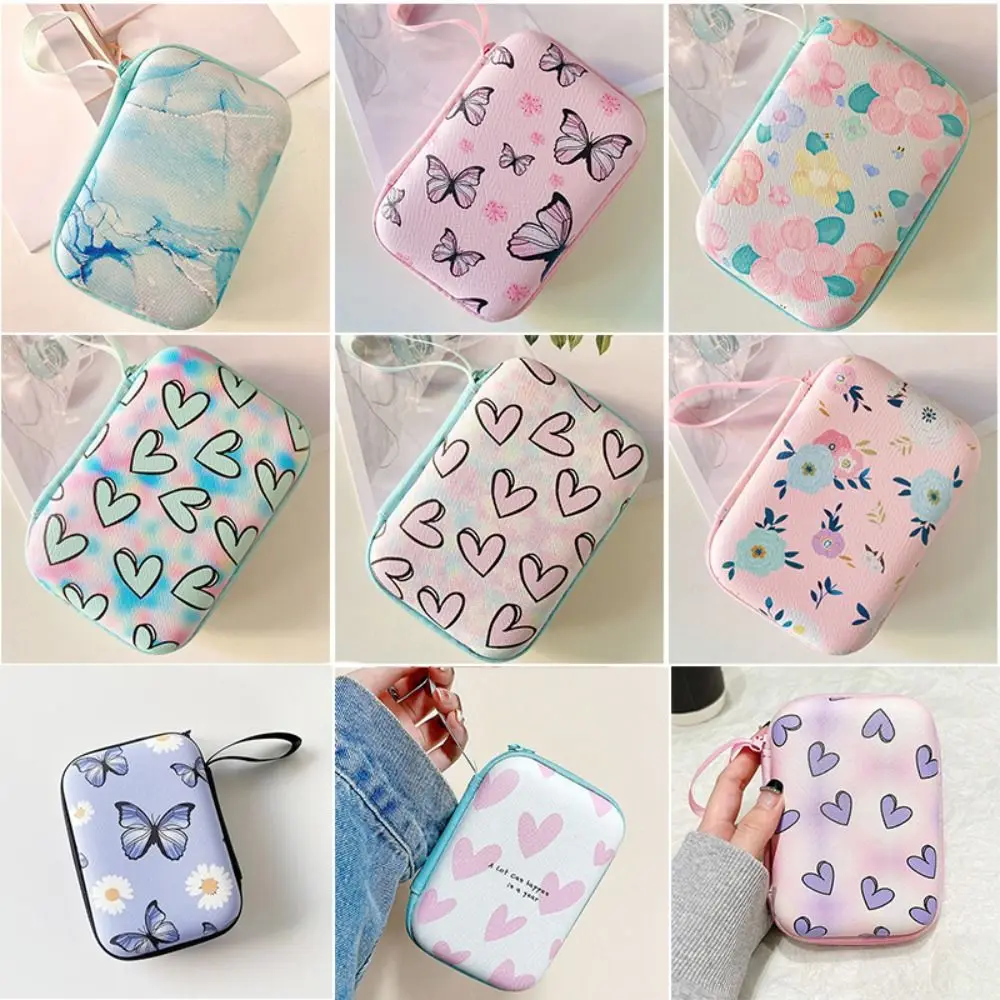 Portable Cartoon Print Data Cable Storage Box Hard Shell EVA Charger Protective Cover Anti-collision Zipper Coin Purse