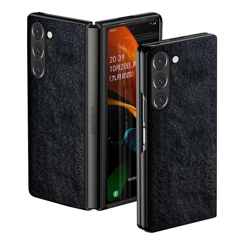 Luxury PU leather Case for Samsung Galaxy Z Fold5 Fold4 Fold3 5G Business solid color design phone cover Soft TPU&Hard PC