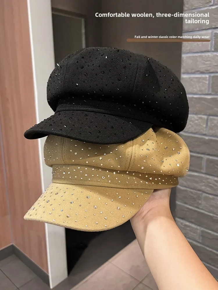 Diamond Octagonal Hat Female Face Small Autumn and Winter Travel Elegant Cap Street Shot Temperament Versatile Beret Hats