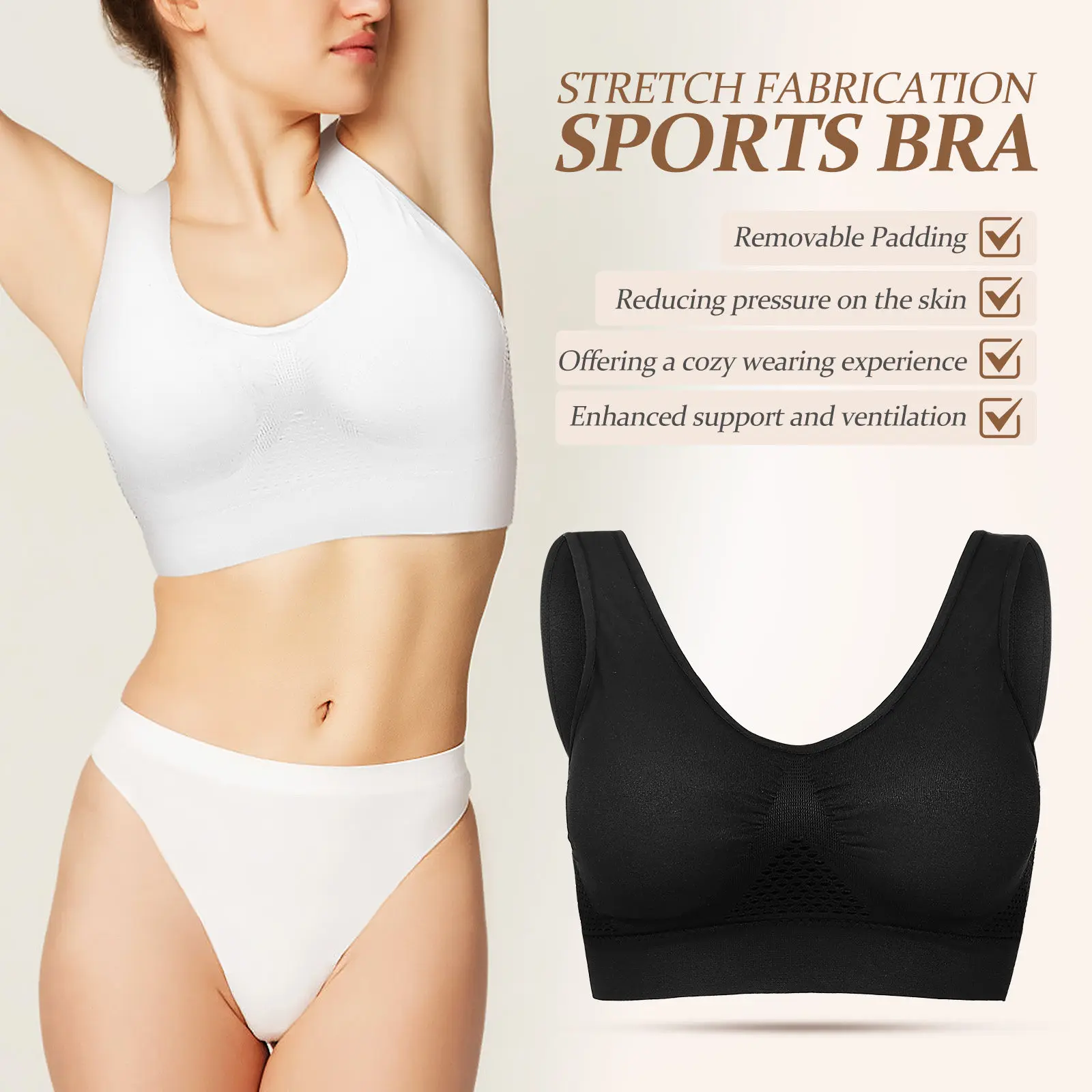 2pcs Yoga Bra Removable Padding No Underwire Elastic Nylon Wicking Cooling Sports Fitness Bras Breathable Large Size