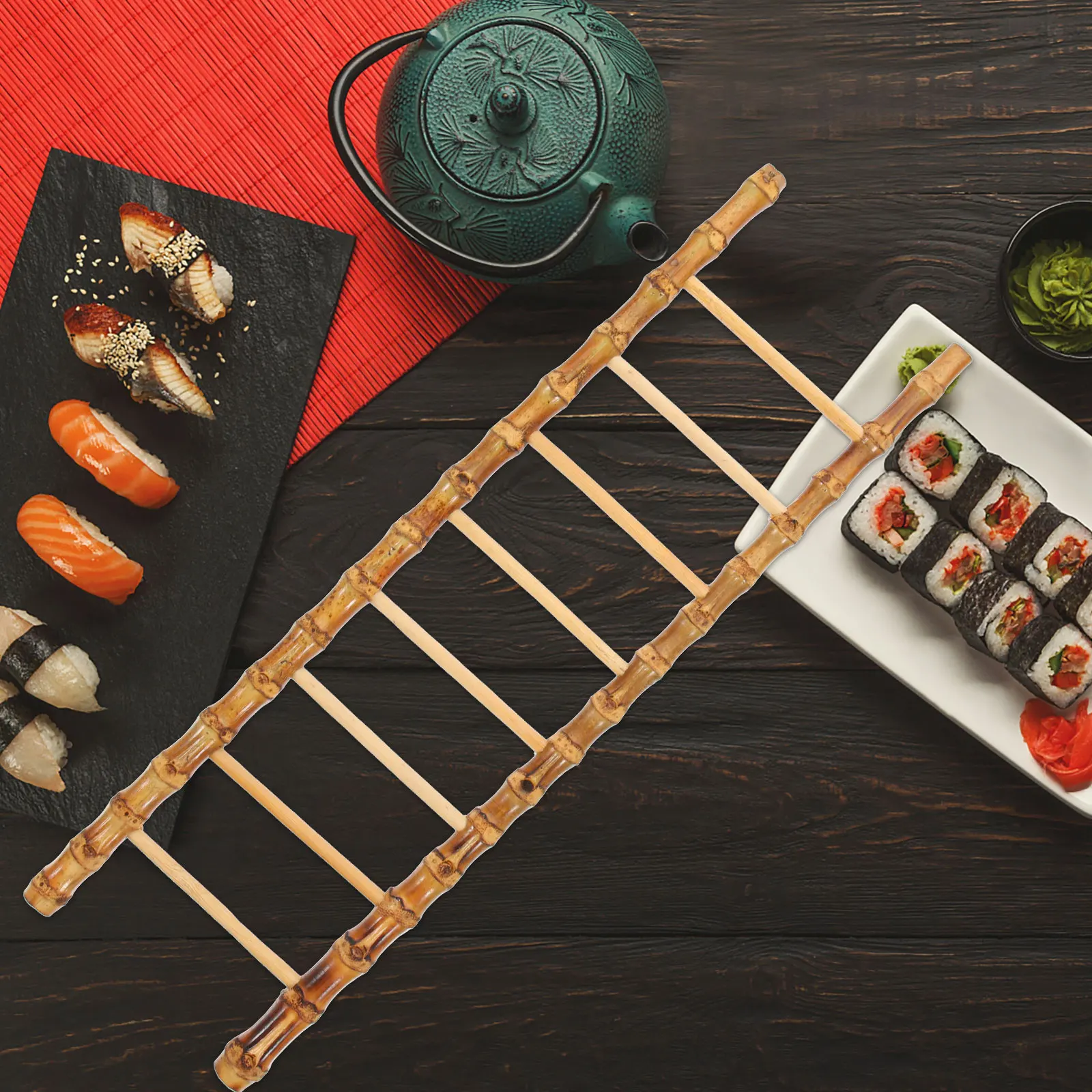 

1pc Bamboo Ladder Ornament Realistic Simulation Photo Props Sashimi Dish Decorations Compact Size Bamboo Craft Gift
