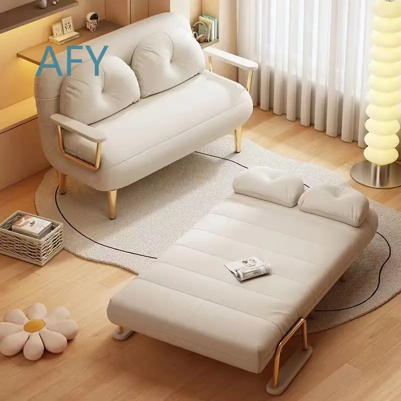 Foldable Sofa Bed for Small Spaces Balcony Living Room Multi Functional Cloud Shape Cream Style Minimalist Convertible Single