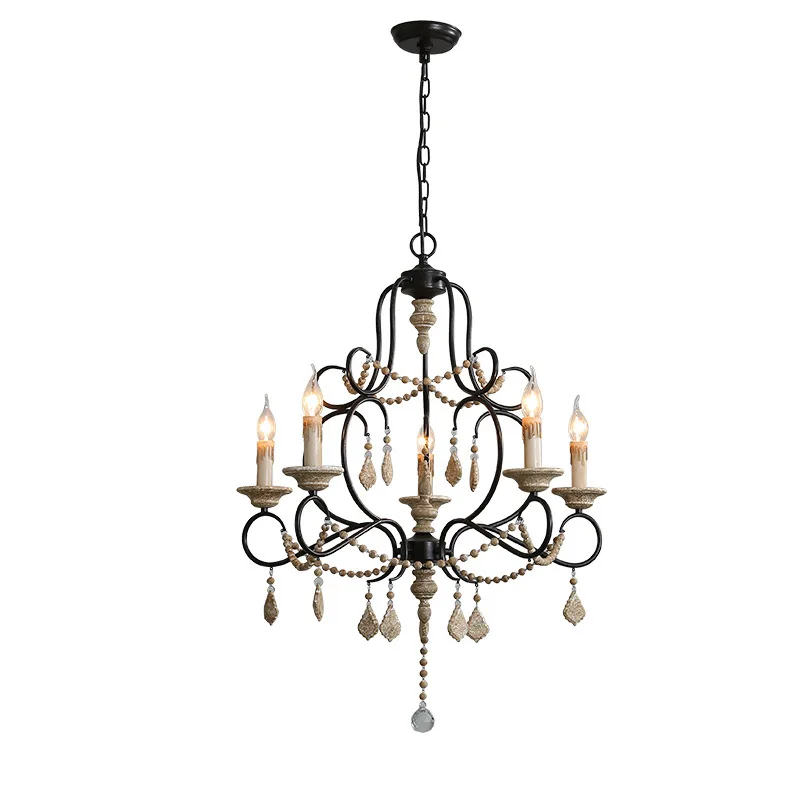 

American country solid wood old wrought iron living room dining room bedroom corridor clothing store chandelier
