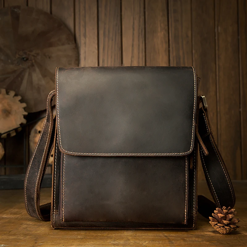 

Handmade Vintage Genuine Leather Shoulder Bag Men Cowhide Leather Messenger Bag Male Casual Crazy Horse Leather Cross body Bag