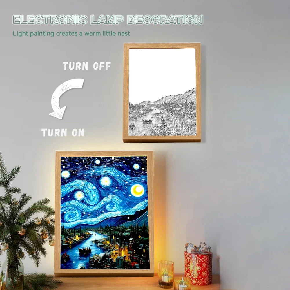 Van gogh luz pintura quadro de imagem led night light lua lâmpada céu estrelado arte da parede oficina quarto casa decoração amigo presentes