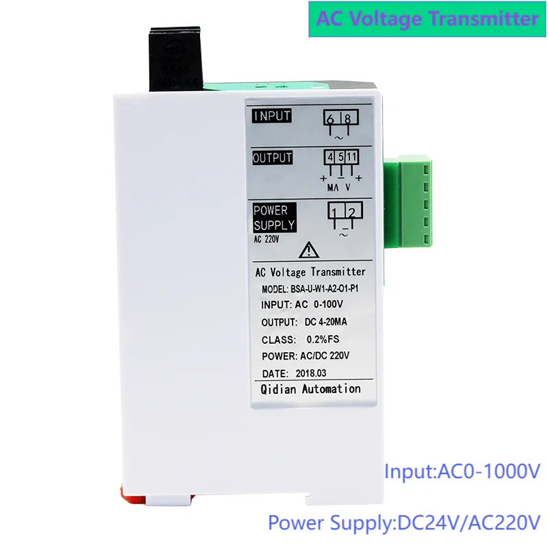 4-20mA 0-10V 0-5V Output AC Voltage Transducer Converter DC24V AC0-220V/110V/100V/50V AC Voltage Signal Transmitter Sensor