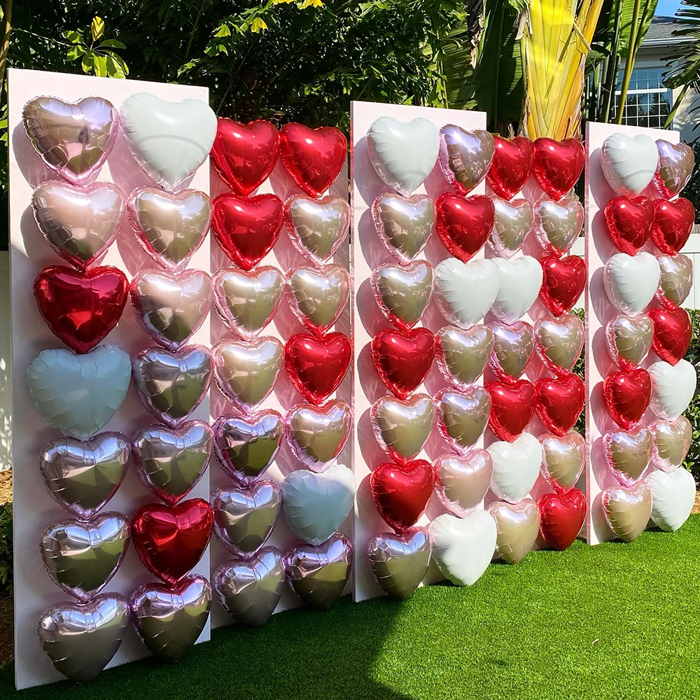 12Pcs Heart Shape Foil Balloons 18inch Red Cream Beige Love Heart Foil Balloons for Valentines Day Wedding Brithday Party Decor