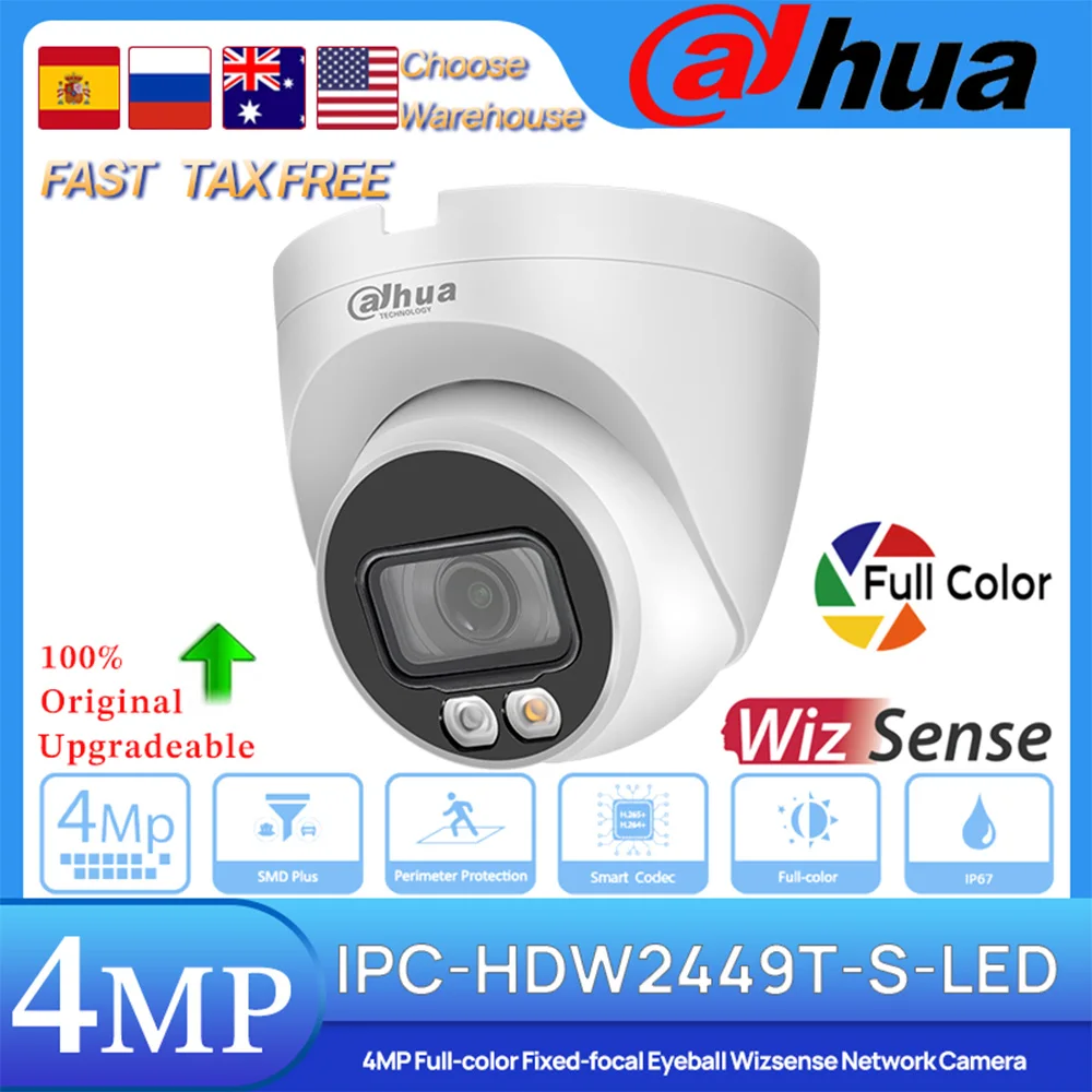 

Dahua Original IPC-HDW2449T-S-LED 4 MP POE Full-color Fixed-focal Eyeball Wizsense Network Camera Built in Mic SD Slot SMD Plus