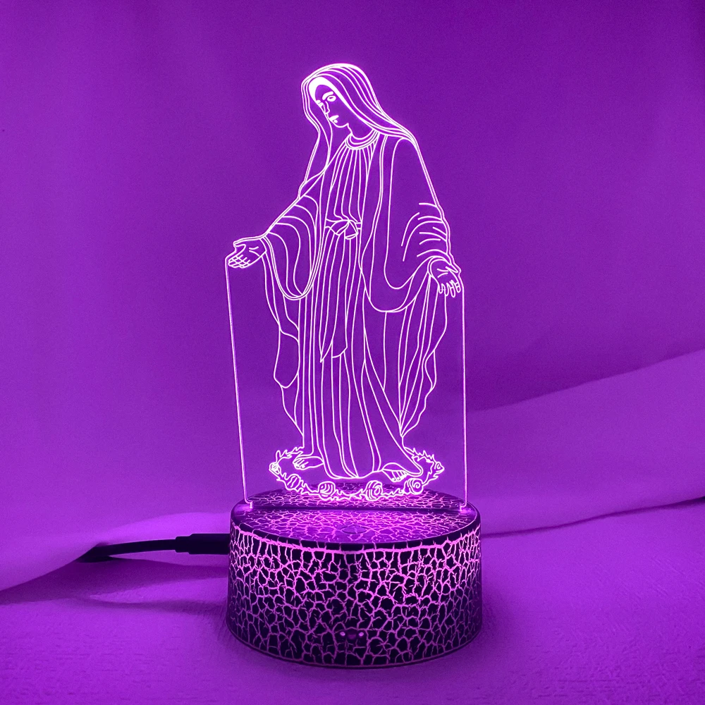 Acrylic 3D LED Night Light Blessed Virgin Mary Touch 7 Color Changing Desk Table Lamp Home Decorative Sleep Light Christmas Gift