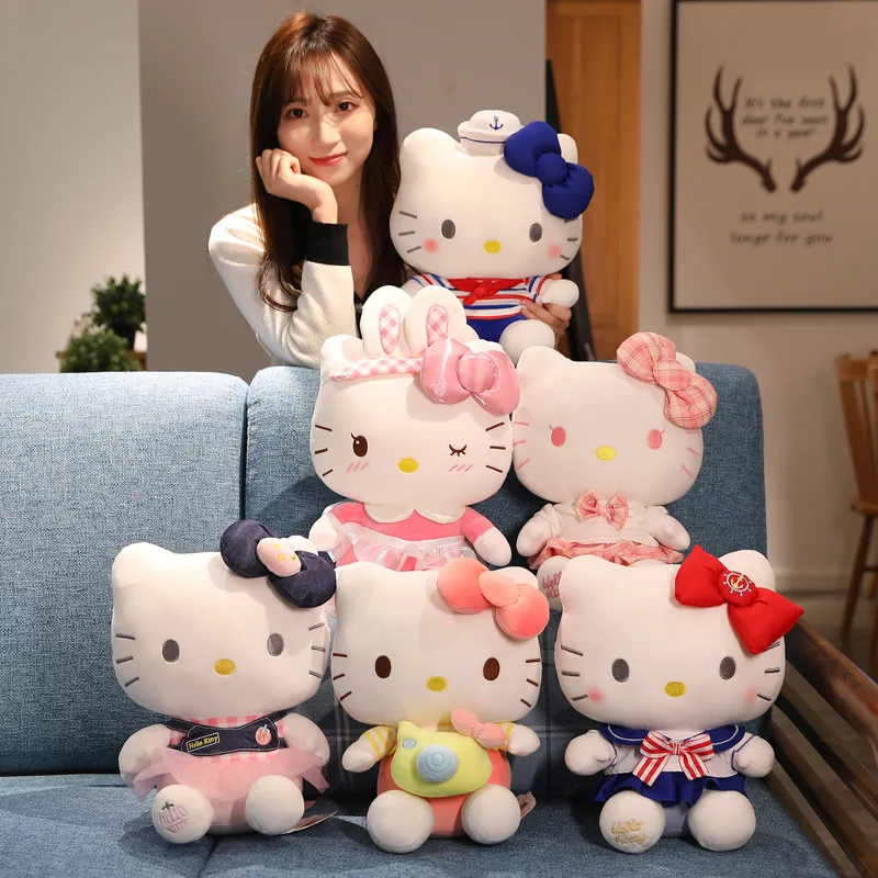 Cute Hello Kitty Pink Plush Stuffed Toys Anime Cartoon Plushie Doll Soft Stuffed Pillow Toys for Children Birthday Xmas Gifts