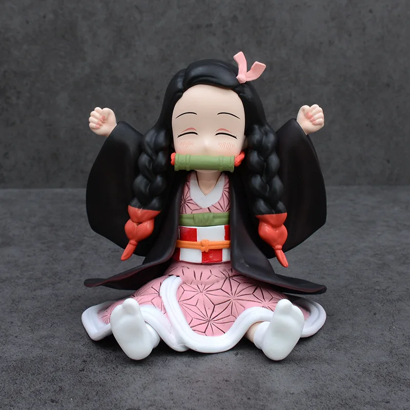 Demon Slayer 10cm Nezuko Happy Sitting Figur Anime Peripherie Q-Version Kawaii Modell Desktop-Ornamente Boxed Doll Spielzeug Geschenke