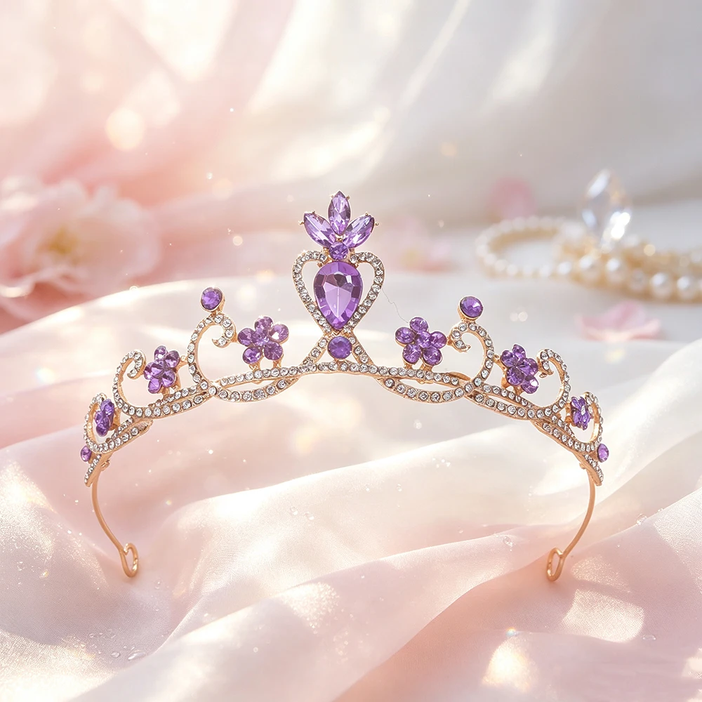 1pc Floral Tiara Crown Sparkly Crystal Bridal Princess Crown for Wedding Prom Sweet 16 Birthday Party Hair Jewelry Women Girls view 6