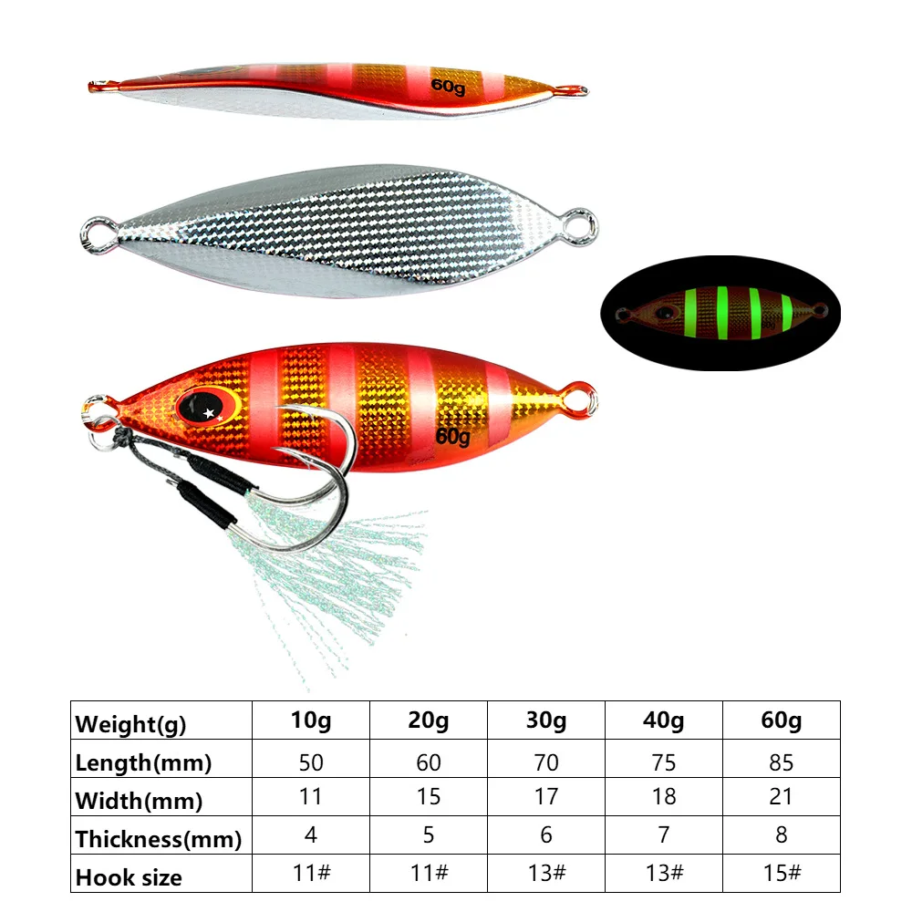 Micro Jigging Slow Pitch Lure Vertical 10g 20g 30g 40g 60g Hard Bait Jig Shore Slow Metal Jig Lure for Sea Bass Fishing Tackle - view 4