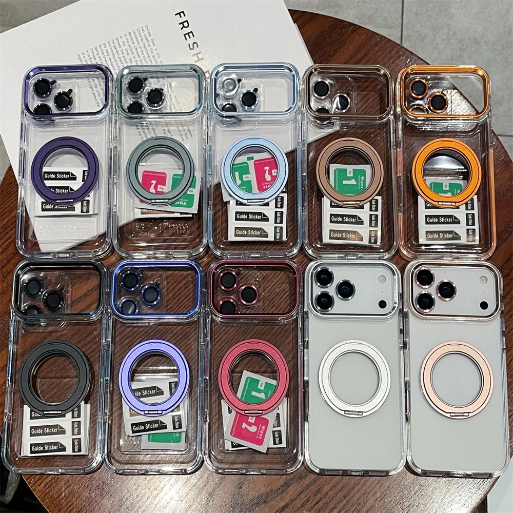 360 °   الدورية ل Magsafe المغناطيسي حلقة حامل مع عدسة زجاج حامي آيفون 17 الهواء 16 15 14 زائد 13 12 11 برو ماكس