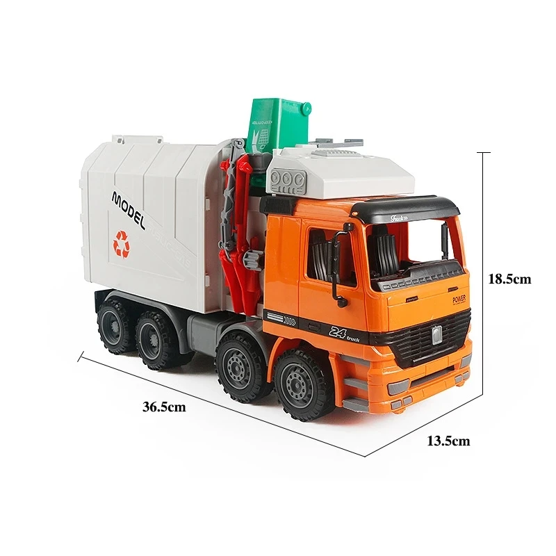 Large Size Children Simulation Garbage Orange Truck Sanitation Car Vehicle Toy Kid Toys With 1 Garbage Can Hand Cranking Operate