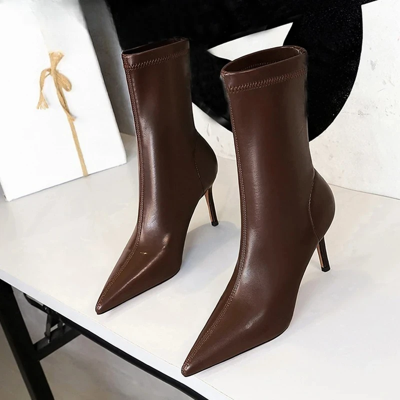 

High Quality Women Ankle Boots Fashion Soft Leather Women Shoes Street Style Pointed Toe Thin Heels Ladies Boots Shoes for Women