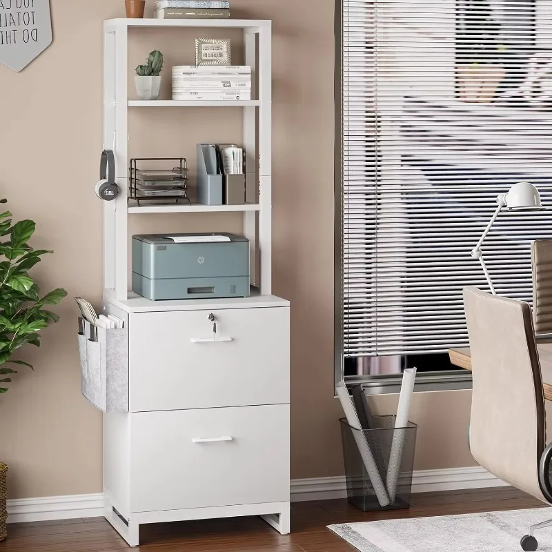 

2 Drawer File Cabinets w/Lock, Fits Letter, Legal, A4 Size, Hanging File Folders, Adjustable Storage Shelf&Hook,Filing Cabinets