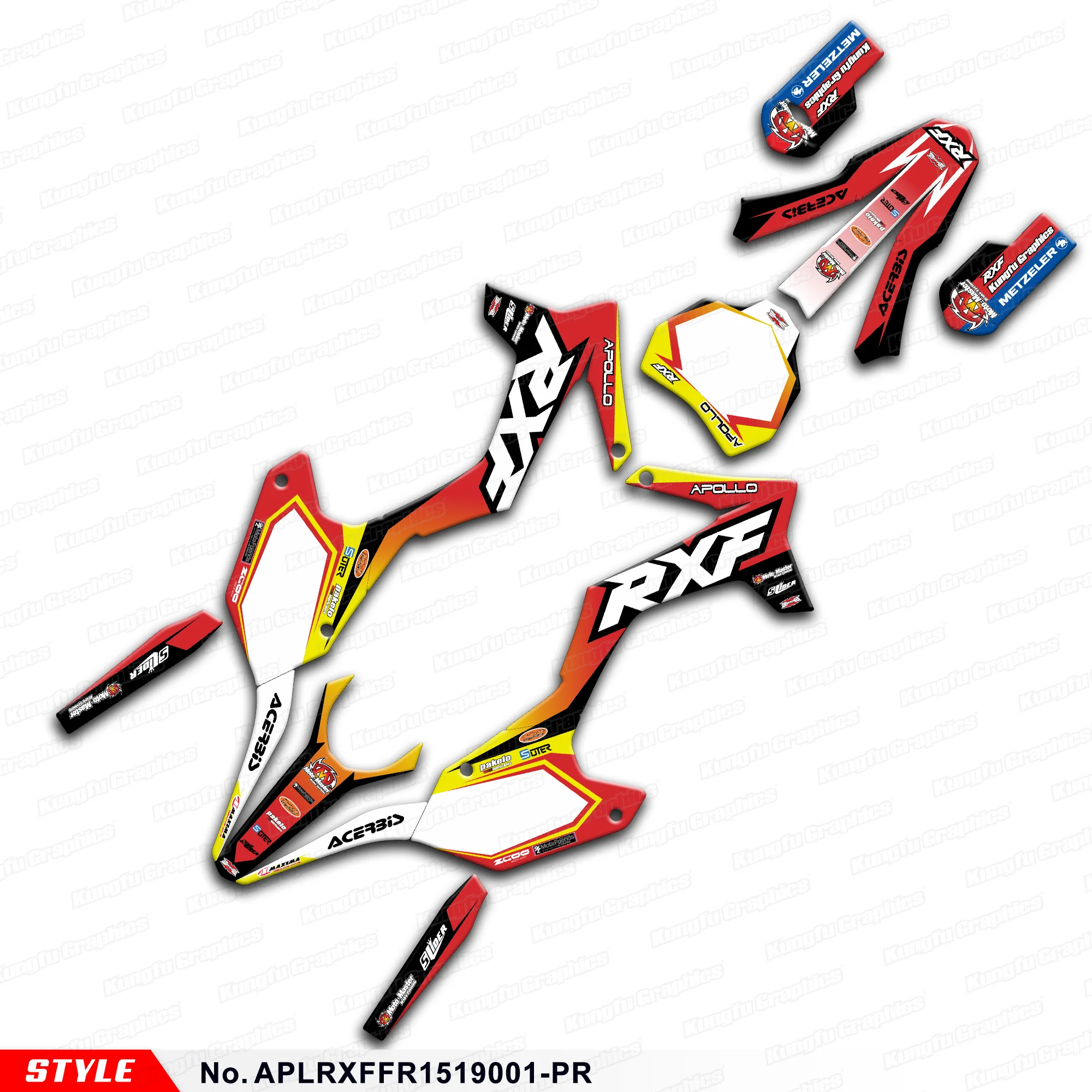 JY RACING Racing Multicolor Graphics Sticker Sheet for Apollo RXF Freeride 150 190, Decoration, APLRXFFR1519001-PR