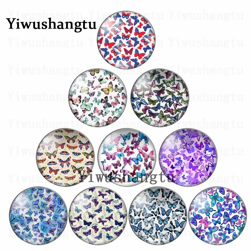 Beautiful butterfly cute insect bowknot 12mm/20mm/25mm/30mm Round photo glass cabochon demo flat back Making findings