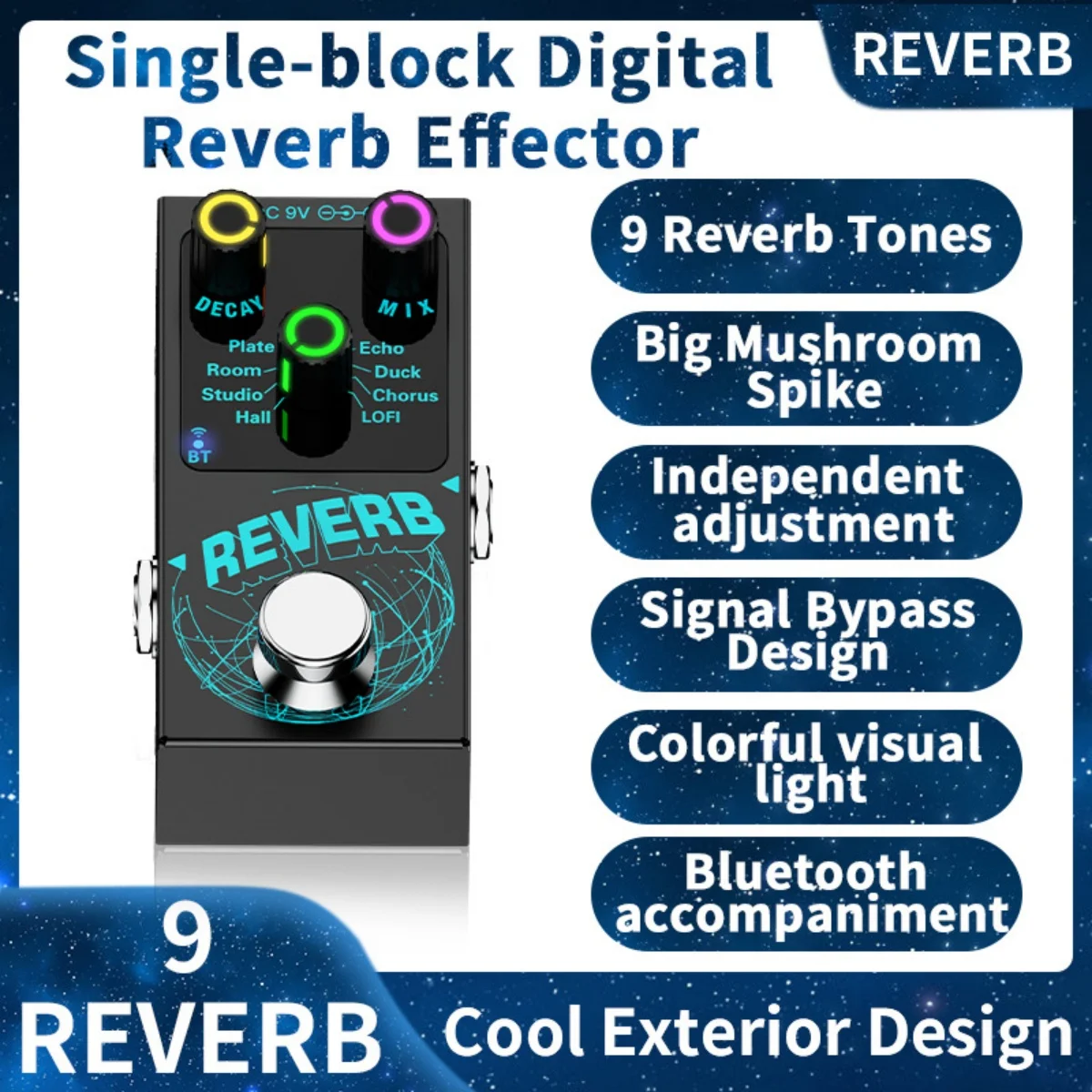 Miwayer Mini Digital Reverb Guitar Effects Pedal 9 Different Guitar Reverb Effects True Bypass w/DECAY/MIX Luminous Control Knob