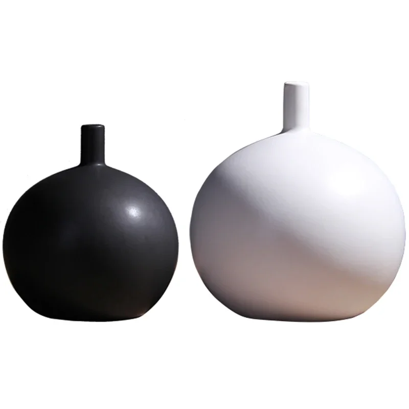 Nordic modern black and white ceramic hydroponic vase round ornament table flower Vases home decoration ornaments spherical - view 5