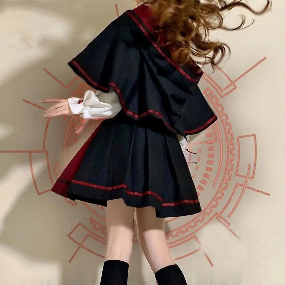 Japan Authentic Products Jk Set Female Student Loose Campus Wear Cute Magic Cloak+Long Sleeve Shirt+Half Skirt Three Piece Set