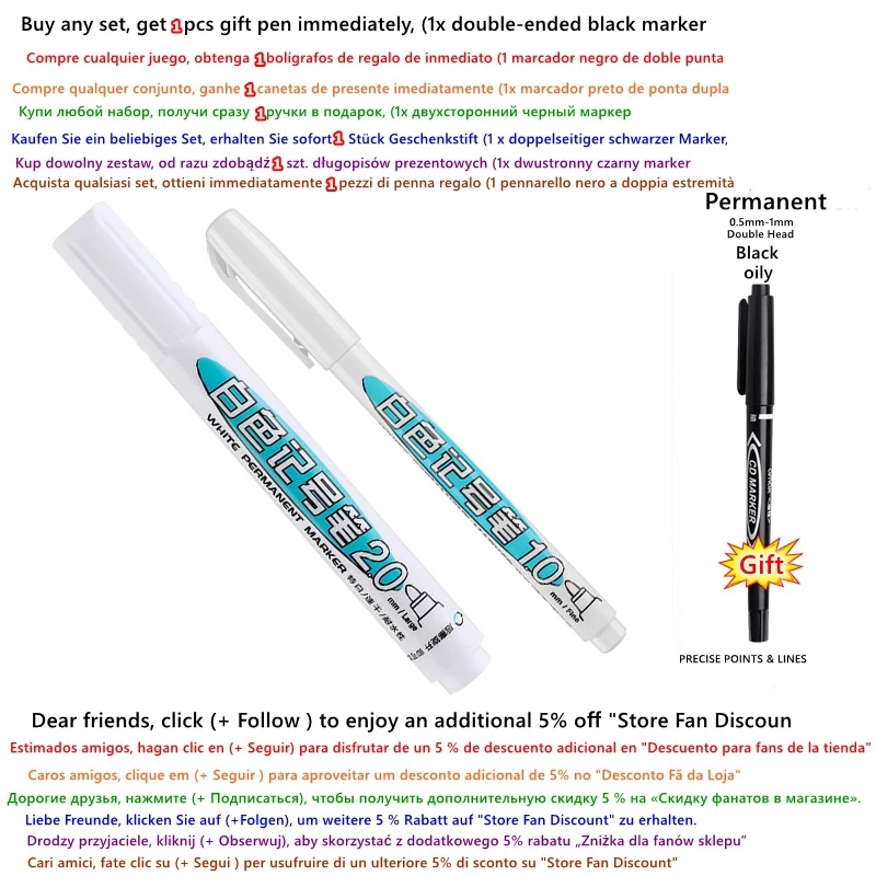 6/1Pcs/Set Oily White Marker Pen Tire Painting Notebook Tyre Tread Environmental paint Pen Waterproof Permanent Graffiti Pens