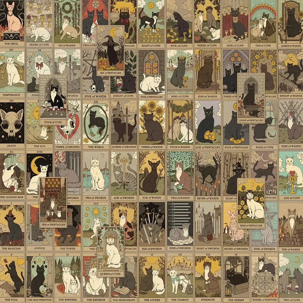 72-piece Cat Tarot Pai Graffiti Stickers Decorative Luggage Case Pen Guitar Notebook Waterproof Tearable Pvc Stickers