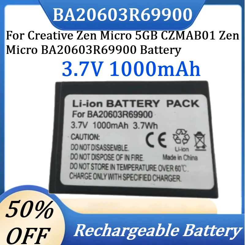 For Creative Zen Micro 5GB CZMAB01 Zen Micro BA20603R69900 Battery New 3.7V 750mAh Media Player Battery BA20603R69900