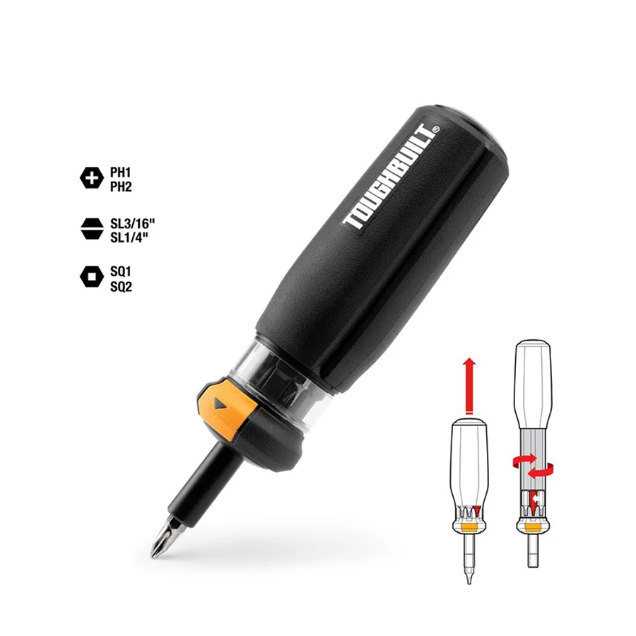 TOUGHBUILT TB-H5-M-01 6 in 1 Multi Bit Magnetic Portable Screwdriver Autoloading Multi-Bit Driver Multifunctional Hand Tools