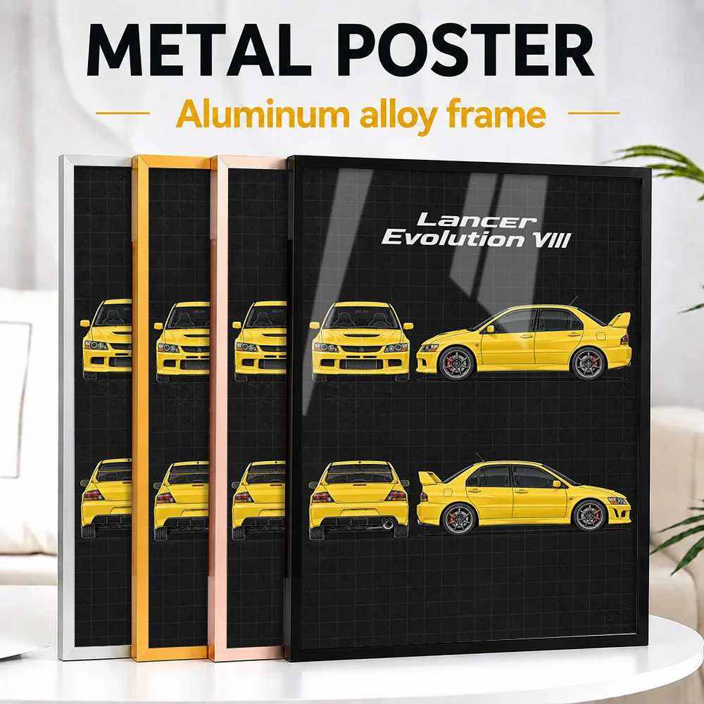 Japanese Lancer Evolution VIII Lightning Yellow Sports Car Framed Metal Print Customized Heritage Machine Wall Art For Game Room