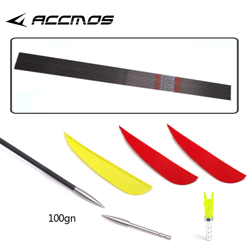 12pcs Archery ID 4.2mm Pure Carbon Arrow Spine 300 400 500 600 700 800 900 1000 1100 1300 31inch Shooting Hunting Arrow