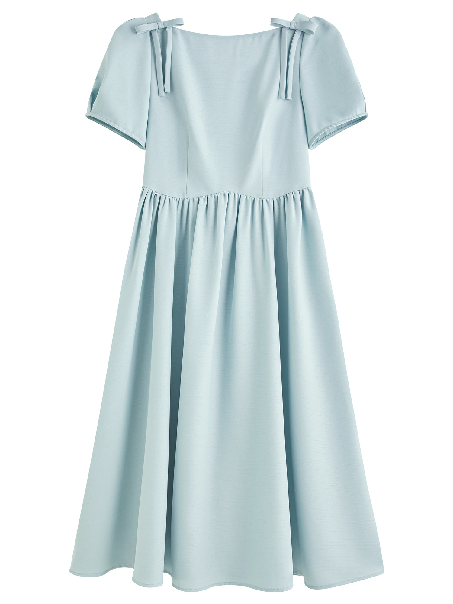 FSLE vestido de cuello cuadrado de estilo francés para mujer con lazo verano 2025 nuevo vestido ajustado longitud media 25FS12623