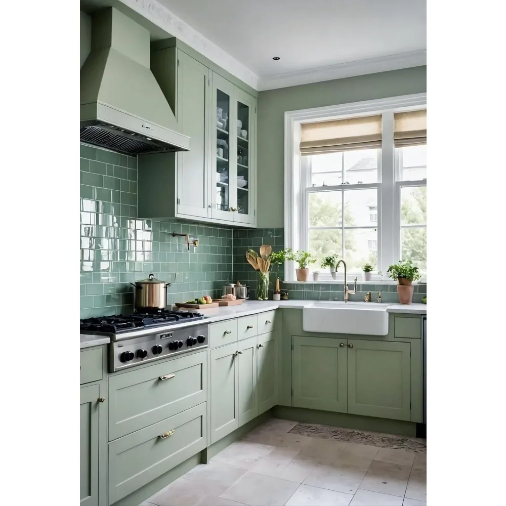 ورق جدران أخضر قابل للتقشير واللصق - حديث ذاتي اللصق، قابل للإزالة، محكم، مناسب للإيجار للجدران مقاس 787 × 17.7 بوصة