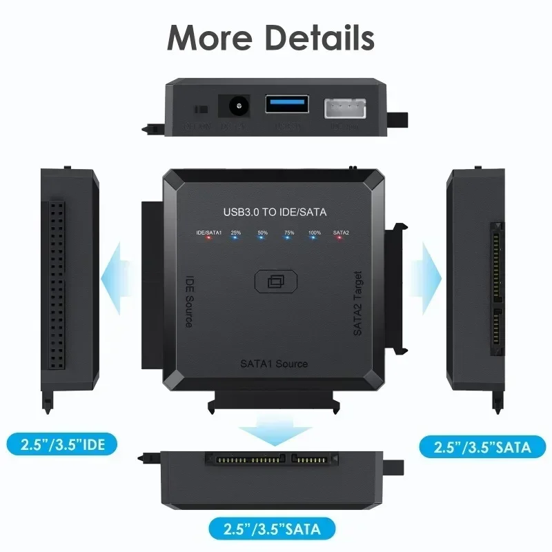 

USB to SATA IDE 3 IN 1 Adapter Fit for 3.5 2.5 HDD SSD, External Hard Disk Cable Support 6Gbps High Speed Date Transmission Rate