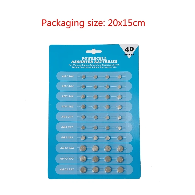 40pc Assorted Button Coin Cell Battery for Watches and Electronics Power Supply