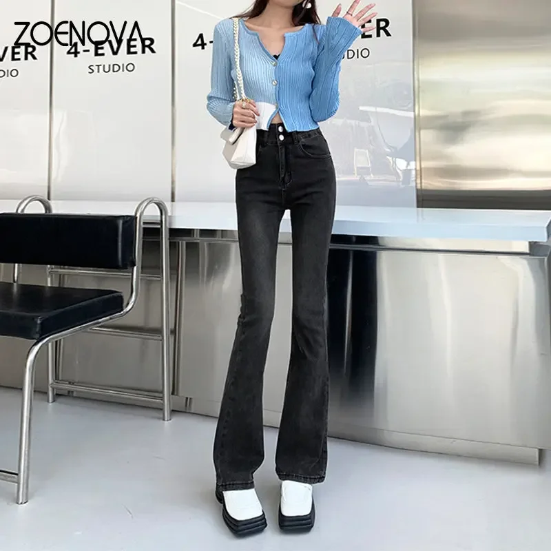 ZOENOVA Y2K Spring New 2023 Women's Bottoms Dark Grey High Street Fashion Baggy Retro Micro Flare Pants Chic High Waist Trousers